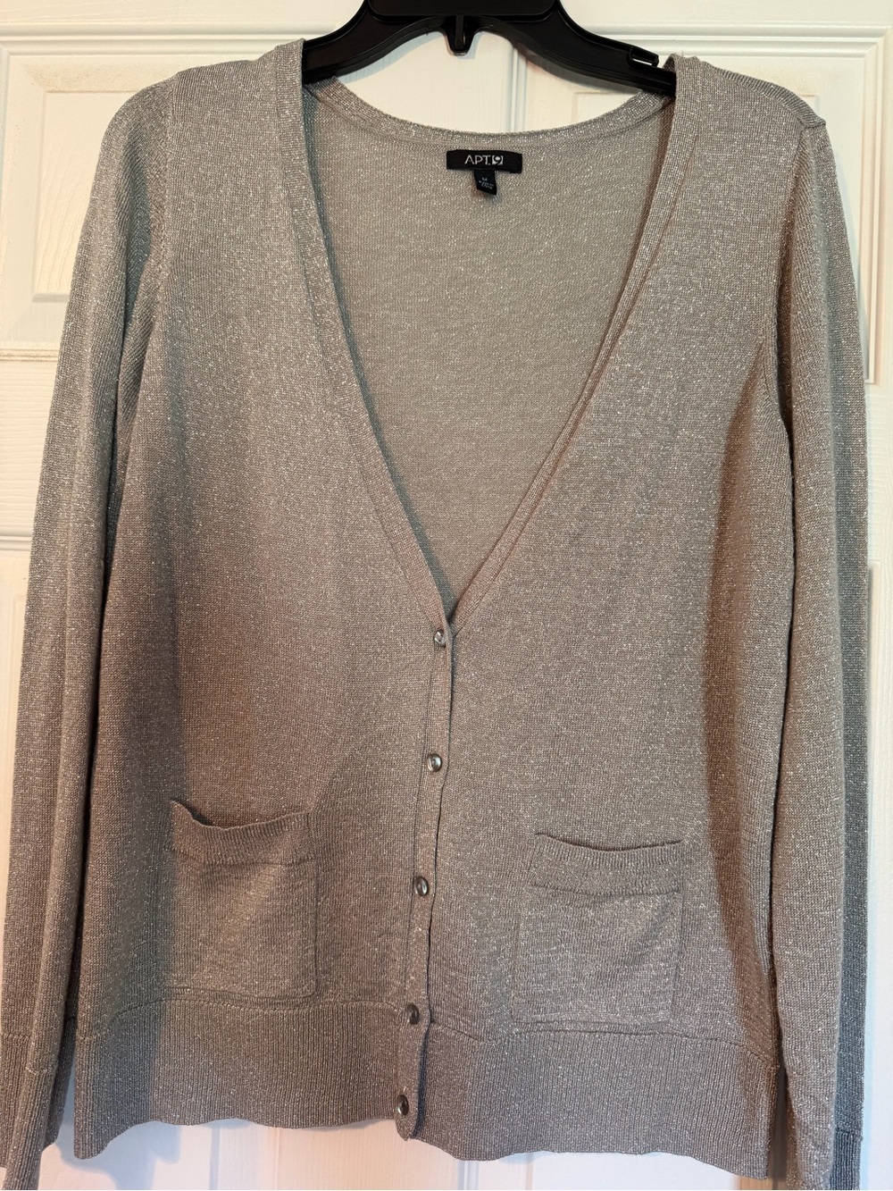 Apt. 9 Shimmery Light Silver V-Neck Button Cardigan
